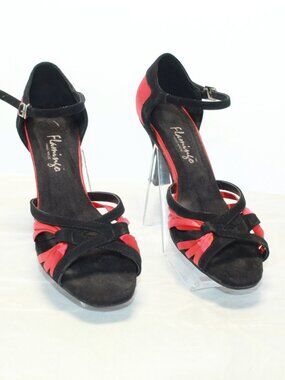 Flamingo Handmade Size 6.5 Red & Black Salsa Latin Dance Shoe Heels